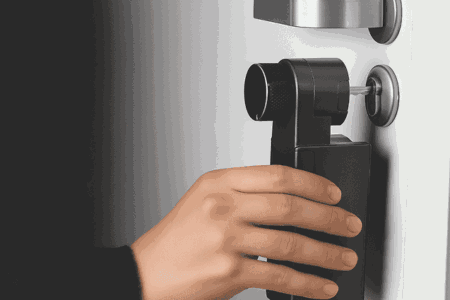 Imagem Gira Chave sendo instalada em uma porta branca